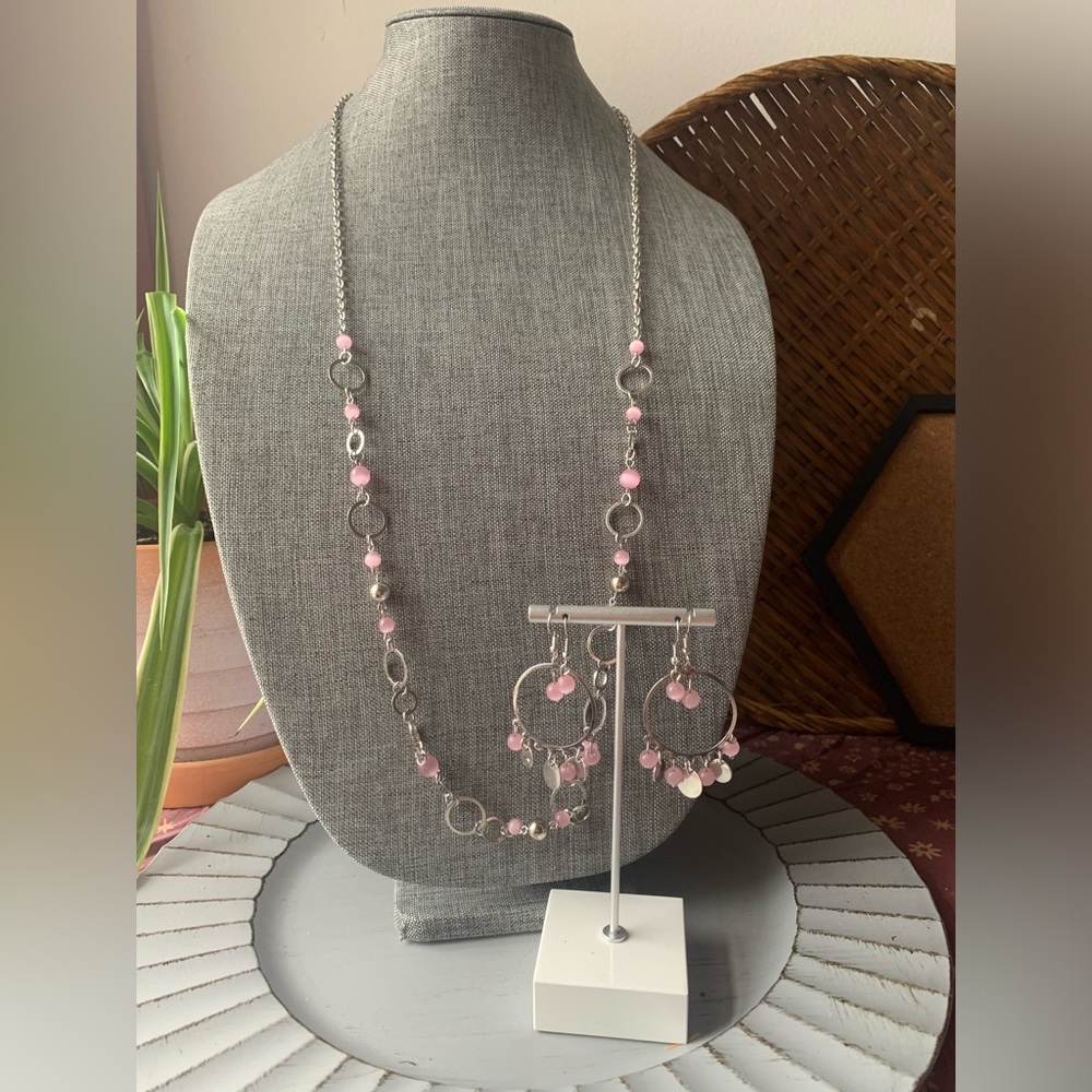 "Pink Glass Cascade Jewelry Set"